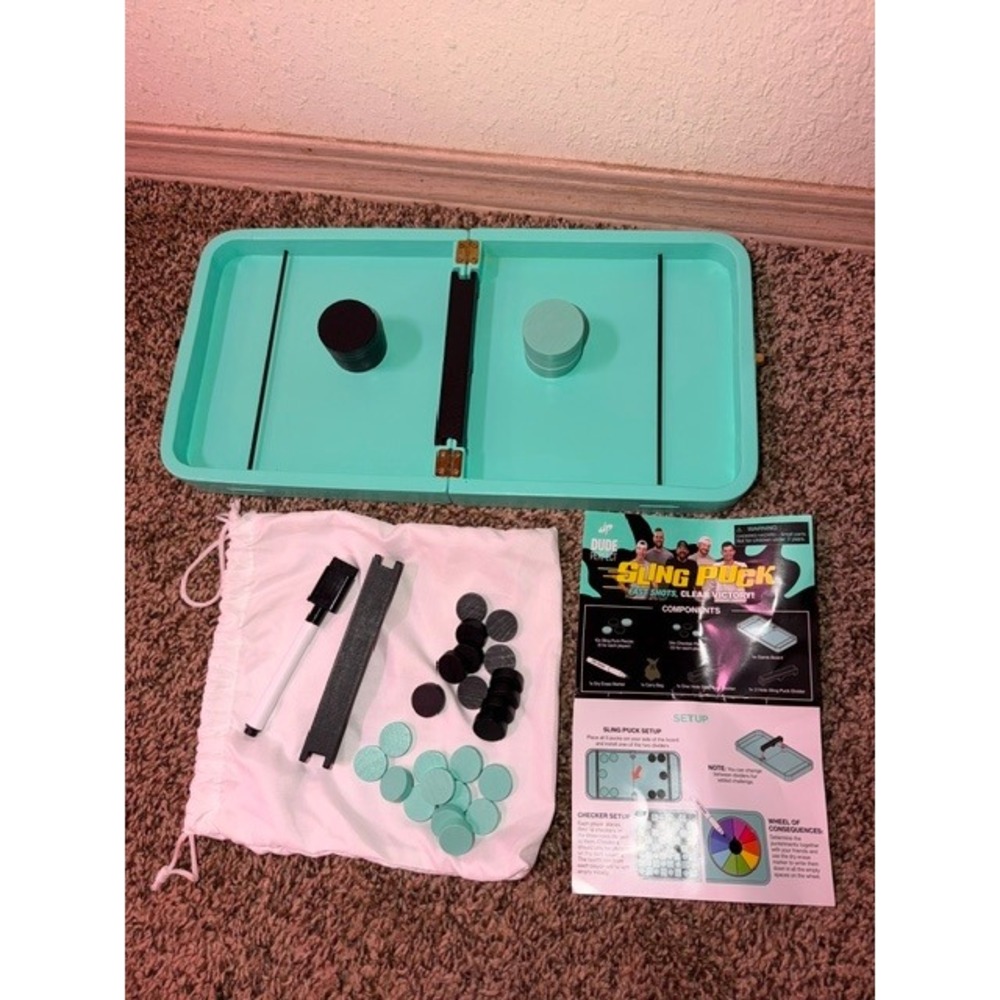Dude Perfect Sling Puck Game 2-in-1 Checkers Wheel of Consequences Teal Black - Picture 3 of 3